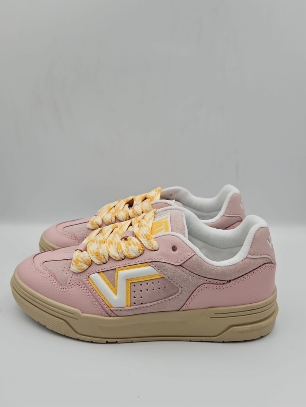 Vans Women's Pink Sneakers with Yellow Accents